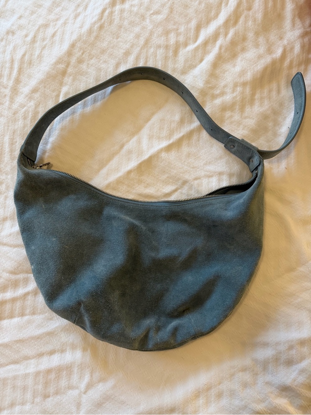 Suede Crescent Shoulder Bag in Teal